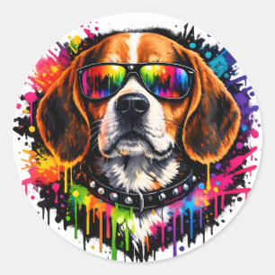 Autocollant Beagle   Art de chien Color Splash