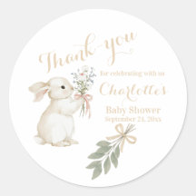 Autocollant beige lapin floral Boho