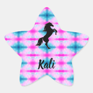 Autocollant Black Horse Rearing Personnalisé rose 