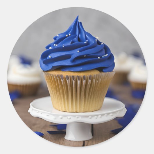 Autocollant blanc bleu rond fait maison (Devant)
