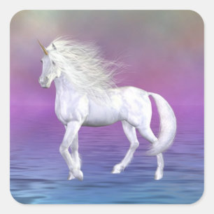 Autocollant blanc de carré de licorne de beauté