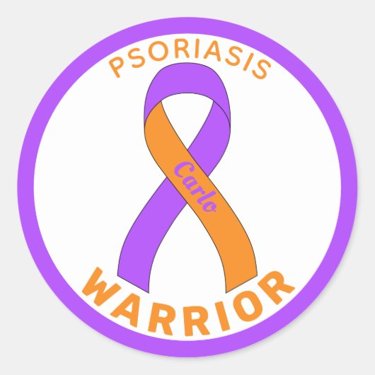 Autocollant blanc rond Psoriasis Warrior Ribbon (Devant)