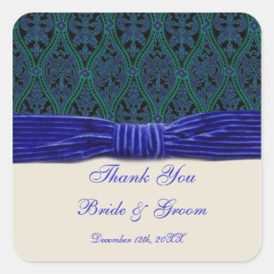 autocollant bleu damas et ruban mariage