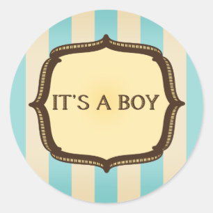 Autocollant bleu de baby shower - rayures vintages