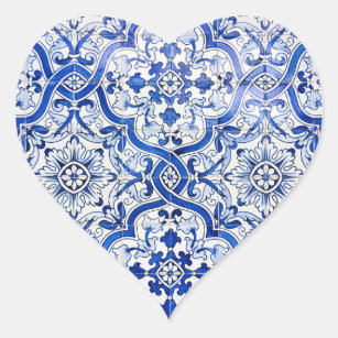 Autocollant bleu de coeur d'Azulejo de Portugais