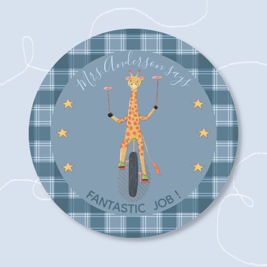 Autocollant Bleu de Récompense pour Élève Girafe d
