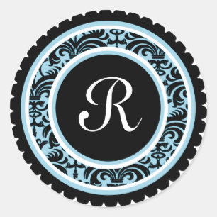 Autocollant bleu d'initiale de monogramme de