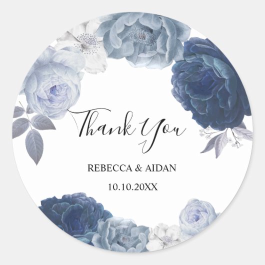 Autocollant bleu Dusty Merci Rose classique rond (Devant)