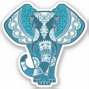 Autocollant bleu éléphant Mandala