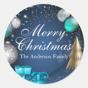 Autocollant Bleu et Or Noël Joyeux Noël