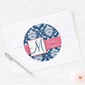Autocollant bleu marine Mariage damassé Favoriser (Enveloppe)
