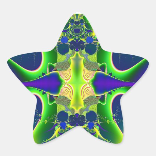Autocollant bleu vert fractal étoile (Devant)