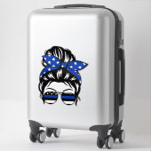 Autocollant Blue Line Messy Bun (2"–4") | T (Sur valise)