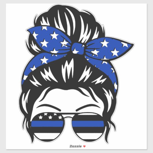Autocollant Blue Line Messy Bun (2"–4") | T (Feuille)