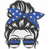 Autocollant Blue Line Messy Bun (2"–4") | T (Devant)