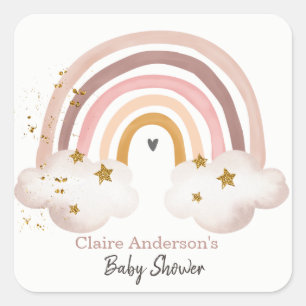 Autocollant Boho Arc-en-Ciel Baby Shower Pastel