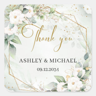 Autocollant Boho vert et or blanc fleurs mariage