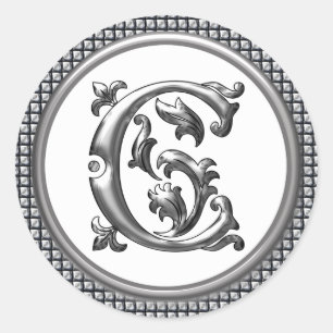 Autocollant C rond initial en argent