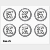 Autocollant C rond initial en argent (Feuille)