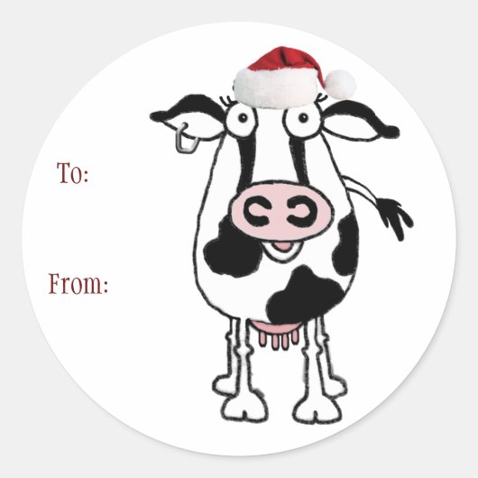 Autocollant cadeau de Noël de vache : À : De : (Devant)