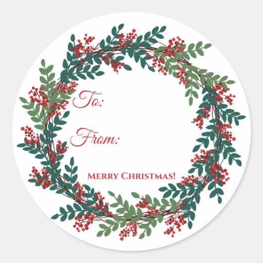 Autocollant cadeau de Noël Green Red Berry Wreath (Devant)