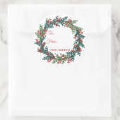 Autocollant cadeau de Noël Green Red Berry Wreath (Sac)
