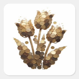 Autocollant cadeau Fleurs de MONNAIE D'OR argentée