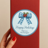 Autocollant cadeau Joyeuses Fêtes à Nœud Gingham B