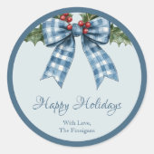 Autocollant cadeau Joyeuses Fêtes à Nœud Gingham B (Devant)