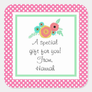 Autocollant cadeau personnalisé à pois rose