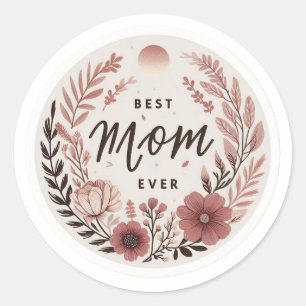 Autocollant Cadeau Rond Fleur Élégant Meilleure Ma