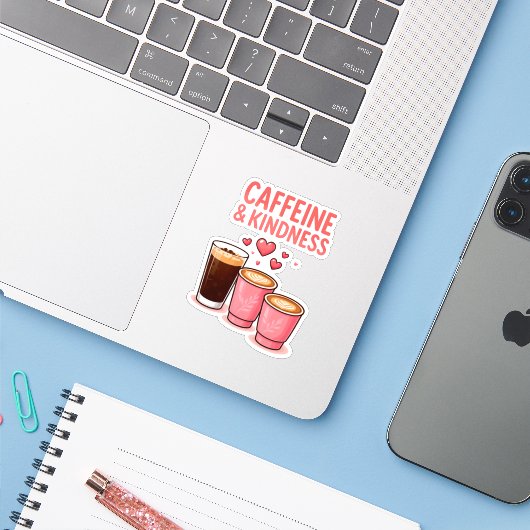 Autocollant Cafaïne & Gentillesse (Ordinateur portable avec iPhone)