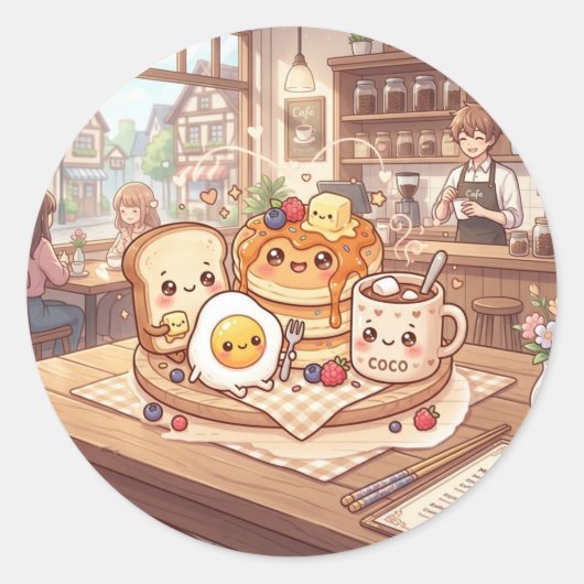 Autocollant Café Petit Déjeuner Mignon (Devant)