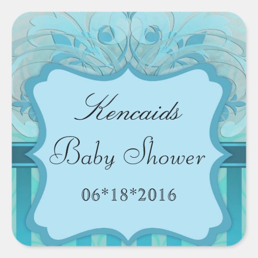 Autocollant Carré Baby shower Damask turquoise (Devant)