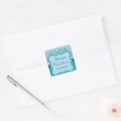 Autocollant Carré Baby shower Damask turquoise (Enveloppe)