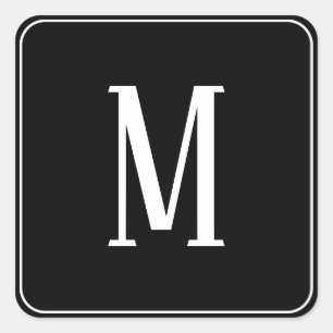 Autocollant carré blanc sur fond noir Monogramme