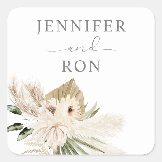 Autocollant Carré Boho Pampas Grass & Beige Floral (Devant)