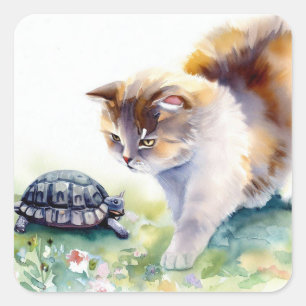 autocollant carré chat et tortue