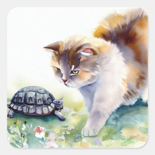 autocollant carré chat et tortue (Devant)