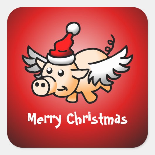 Autocollant carré classique Flying Pig Christmas (Devant)