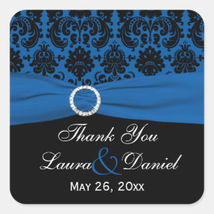 Autocollant Carré Cobalt bleu et noir Damask 1,5"