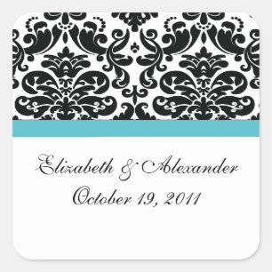 Autocollant Carré Damask Turquoise Blue Fête des m