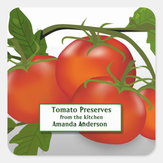 Autocollant carré de conserves de tomates (Devant)