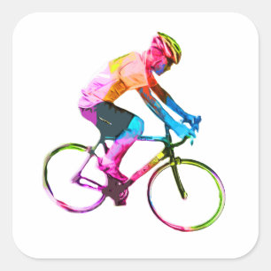 Autocollant carré de cycliste de route coloré