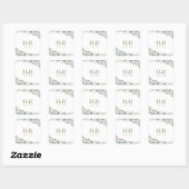 Autocollant carré de date de mariage à monogramme (Feuille)