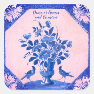 Autocollant carré de Delft floral personnalisé Ois