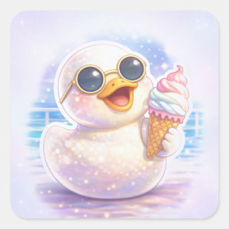 Autocollant carré de glace au canard mignon