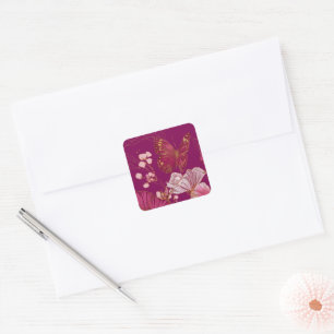 Autocollant carré de la collection Papillon Rose