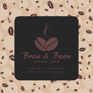 Autocollant carré de logo de salon de café Black C