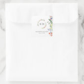 Autocollant carré de mariage à monogramme floral é (Sac)